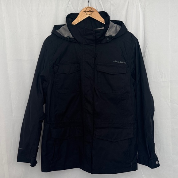 Eddie Bauer Men's Charcoal Hooded Raincoat - Picture 1 of 9